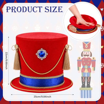 Christmas Nutcracker Tree Topper with Red & Blue Velvet Hat - Regal Holiday Decor
