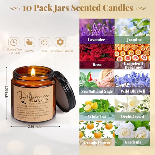 Employee Appreciation Candles Set - 10 Scented Soy Candles with Inspirational Quotes, Amber / Difference