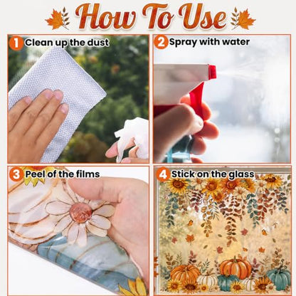 Fall Sunflower Pumpkin Window Clings Set - Autumn Glass Decor, 8 Sheets