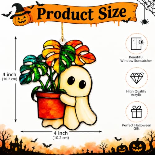Halloween Ghost Plant Suncatcher Ornament - Monstera Variation