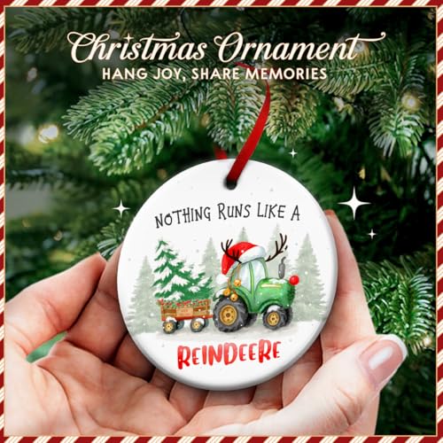 Funny Tractor Reindeer Christmas Ornament - Rustic Farmhouse Holiday Decor