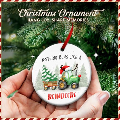 Funny Tractor Reindeer Christmas Ornament - Rustic Farmhouse Holiday Decor