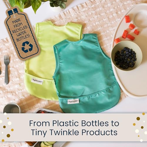 Tiny Twinkle Mess Proof Baby Bib for Boys | Waterproof Toddler Bib for Eating | Baby Apron for Feeding, Machine Washable | Perfect Shower Gift (Dinosaur, 6–24M)