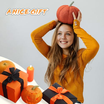 3D Pumpkin Throw Pillows Set - Green White Caramel Halloween Fall Decor, 11.02" & 7.87"