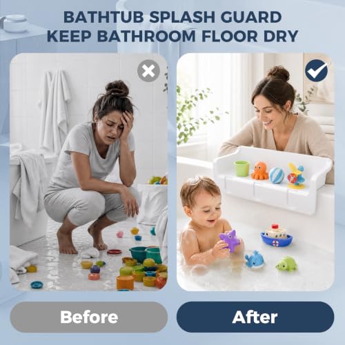 Gotega 2-Pack Kids Bathtub Splash Guard with Toy Shelf & Storage