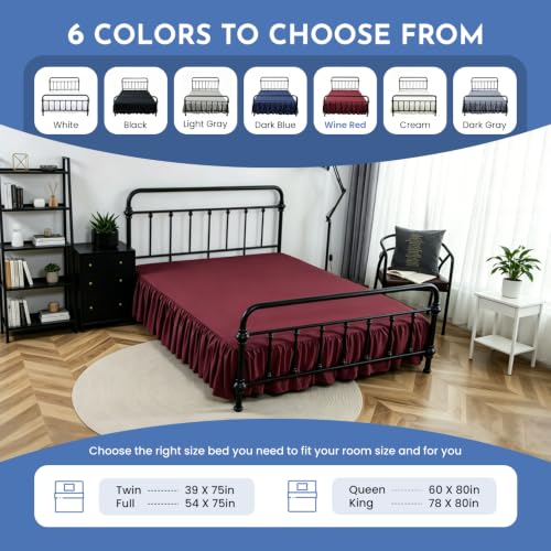 King Size Ruffled Bed Skirt with Split Corner - 14 Inch Drop, Wine Red