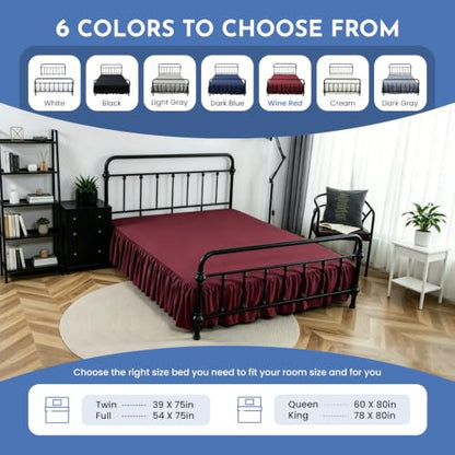 King Size Ruffled Bed Skirt with Split Corner - 14 Inch Drop, Wine Red