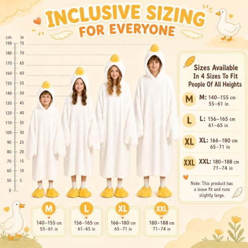 Adult Duck Onesie Wearable Blanket Pajamas with Slippers - White Medium