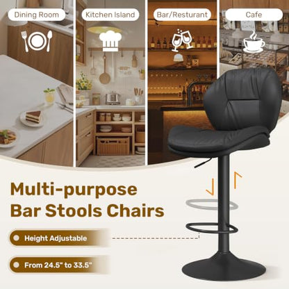Nalupatio Set of 3 Black Adjustable Swivel Bar Stools with Double-Layer Upholstered Seats