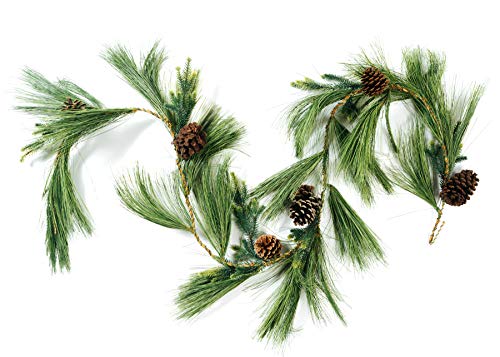 Long Needle Pine Garland 6 Feet Artificial Decor with Pinecones