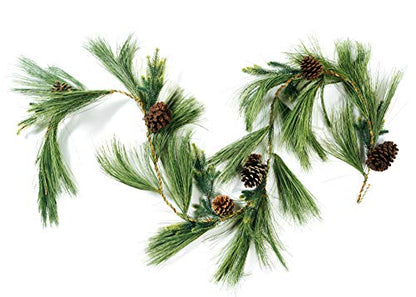 Long Needle Pine Garland 6 Feet Artificial Decor with Pinecones