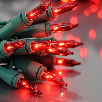 Red Christmas String Lights with Green Wire – 50 Count, 12 Ft, Indoor & Outdoor UL Certified