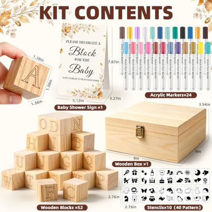 Baby Shower Games Kit with Templates and Wooden Blocks - Gold & E+ Variation