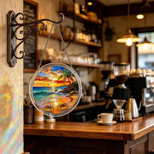 Round Acrylic Sun Catcher Puzzle 7.48 Inch with Pig Design, Style-10 - Hanging Crystal Decor
