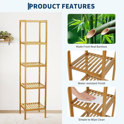 5 Tier Waterproof Bamboo Storage Shelf - Natural Finish, Wall-Mountable, Space-Saving Organizer - Variation of 5 Tier-wood