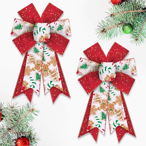 Christmas Bow Set 2PCS Festive Red Ivory Wreath & Tree Decorations Style A