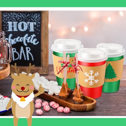 Christmas Coffee Cup Set 8 oz with Lids & Sleeves - Red & Green, 200 Count