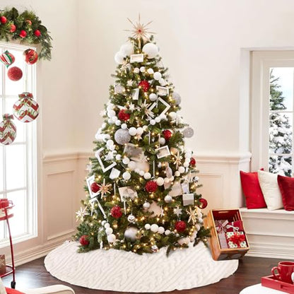 58 Inch Faux Fur Christmas Tree Skirt Round Beige Plush Holiday Decor