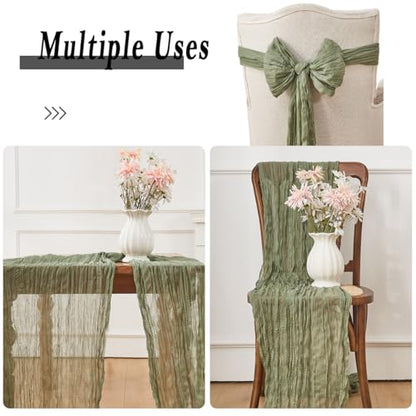 Sage Green Cheesecloth Table Runner 120 Inch 2 Pack Boho Rustic Wedding Decor
