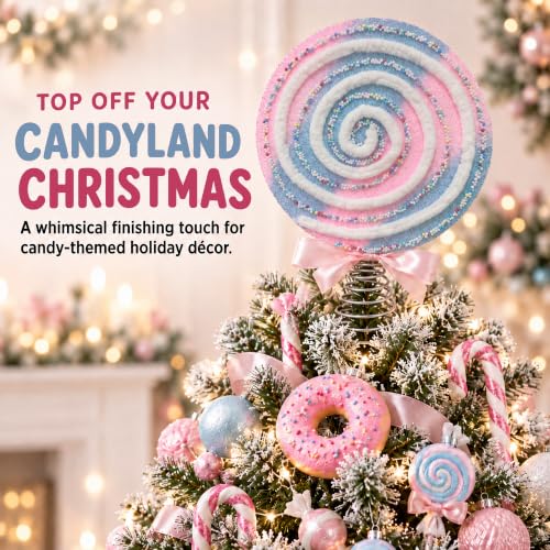 Pastel Lollipop Christmas Tree Topper - Pink & Baby Blue, 7.9 Inch Handmade Decor
