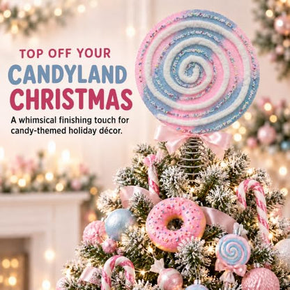 Pastel Lollipop Christmas Tree Topper - Pink & Baby Blue, 7.9 Inch Handmade Decor