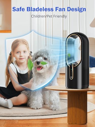 Misby Black Bladeless Desk Fan with Touch Control, 11.8 Inch Portable Rechargeable Fan
