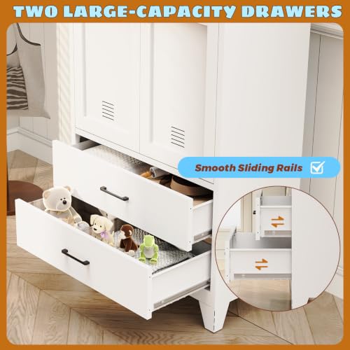71-Inch Tall Metal Wardrobe Closet with Hanging Rod and 2 Drawers