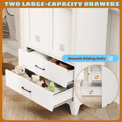 71-Inch Tall Metal Wardrobe Closet with Hanging Rod and 2 Drawers
