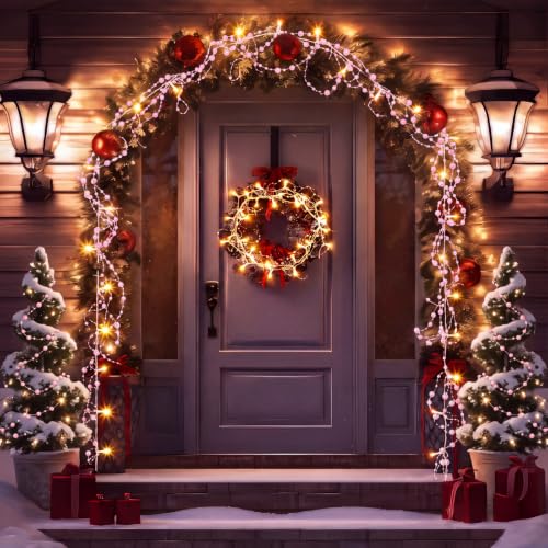 Pink Christmas String Lights with Berry Garland - 9.84 ft, 30 LEDs, Battery Operated