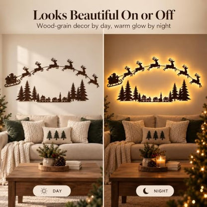 Christmas Sleigh Reindeer Set - 8-Piece Holiday Wall Scene with LED Lighting
