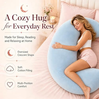 Oversized Moon Body Pillow - C-Shaped Cooling Crescent Pillow (Blue)