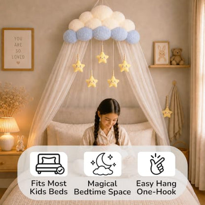 Kids Cloud Bed Canopy with Stars - Nursery Room Decor for Girls & Boys