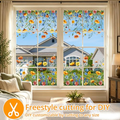 Decorative Static Cling Window Film - Field Poppy Floral Design, 78.7" x 17.5" - Reusable, No-Residue, Bubble-Free Installation
