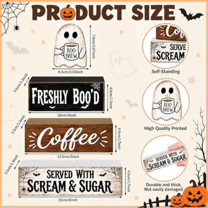 Halloween Wooden Ghost Kitchen Coffee Bar Decor - Cute Ghost Sign Variation