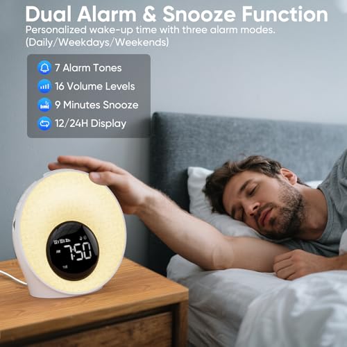 Sunrise Alarm Clock with Wake Up Light & White Noise Machine - New White