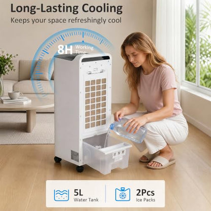 26-Inch Evaporative Air Cooler with Remote, 3-in-1 Swamp Cooler, White