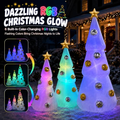 7FT White Christmas Tree Inflatables Set with Color LED Lights - Holiday Decor