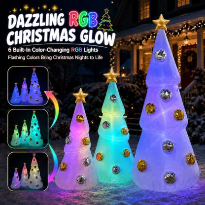 7FT White Christmas Tree Inflatables Set with Color LED Lights - Holiday Decor