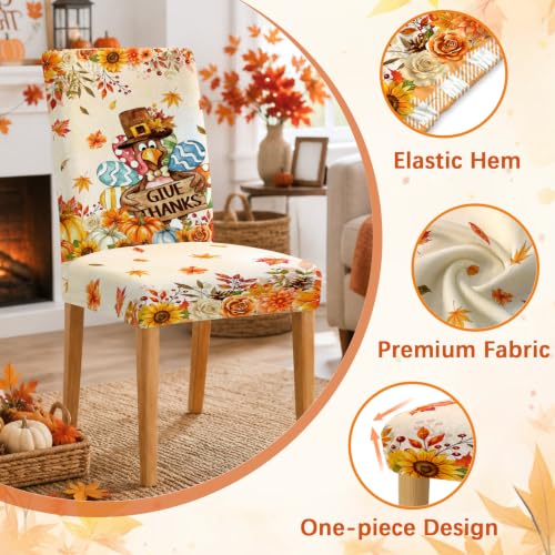 Thanksgiving Chair Covers Set of 6 - Removable Washable Autumn Pumpkin Slipcovers