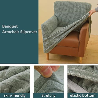 Beige Armchair Slipcover Set of 2 - Small Club Chair Covers with Arms, Washable