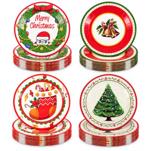 48Pcs Christmas Paper Plates 7 Inch Disposable Holiday Party Dinnerware