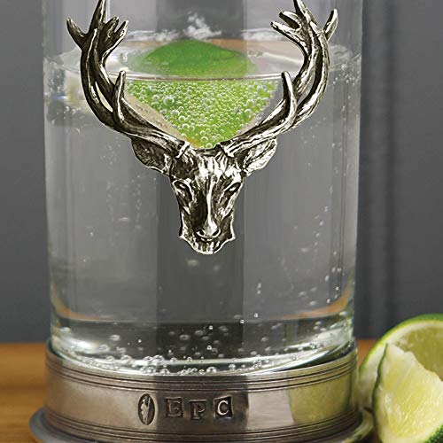 Highball Cocktail Glass with Pewter Deer Head Emblem - 8.75oz Spirits Glass