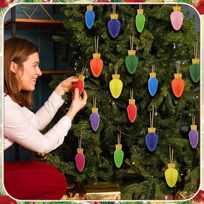 Christmas Felt Light Bulb Ornaments - Set of 20 with Hanging Lanyards