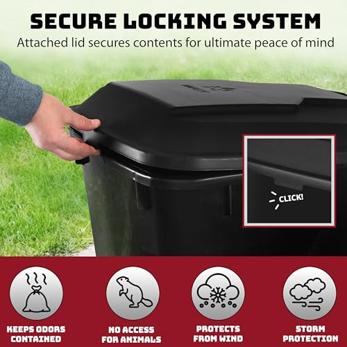 Outdoor Garbage Can with Lid - Black, 32 Gallon Wheeled Trash Bin