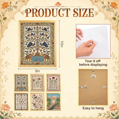 Scandinavian Vintage Floral Wall Art Set - Indian Floral Variation, 6 Pieces