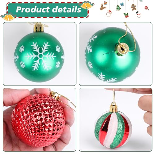 Christmas Ornaments Set 44pcs Red Green White Shatterproof Holiday Decorations