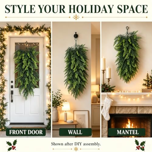 30-Inch Artificial Cedar Teardrop Swag for Front Door and Holiday Decor