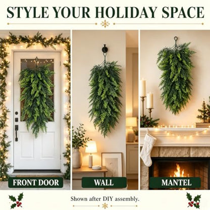 30-Inch Artificial Cedar Teardrop Swag for Front Door and Holiday Decor