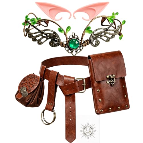7-Piece Renaissance Costume Accessories Set with Fairy Wreath and Elf Ears