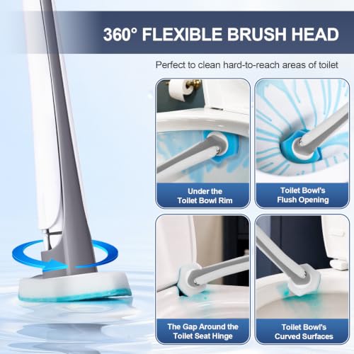 Disposable Toilet Brush with 32 Refills and Wall-Mounted Holder Set